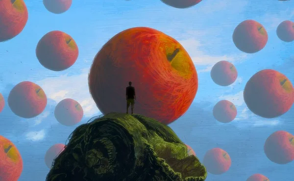 Abstrakter Hintergrund Mit Menschlicher Silhouette Und Äpfeln — Stockfoto