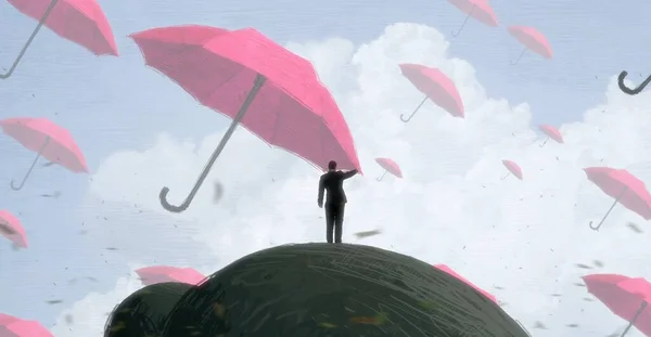 Abstrakter Hintergrund Mit Menschlicher Silhouette Und Regenschirmen — Stockfoto
