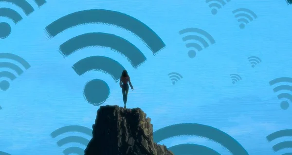 Fondo Abstracto Con Silueta Humana Señales Wifi — Foto de Stock