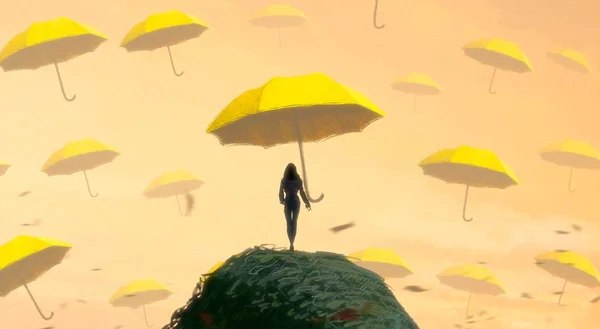 Abstrakter Hintergrund Mit Menschlicher Silhouette Und Regenschirmen — Stockfoto