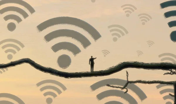 Fondo Abstracto Con Silueta Humana Señales Wifi — Foto de Stock