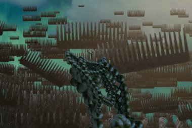 İnsan silueti ve saç fırçaları ile soyut bir arkaplan