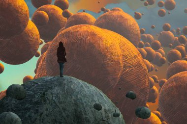 İnsan silueti ve topları ile soyut arkaplan 