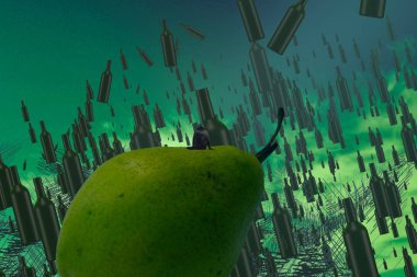 İnsan silueti ve şişelerle soyut bir arkaplan