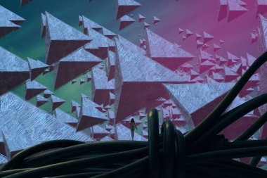 İnsan silueti ve üçgenleriyle soyut arkaplan