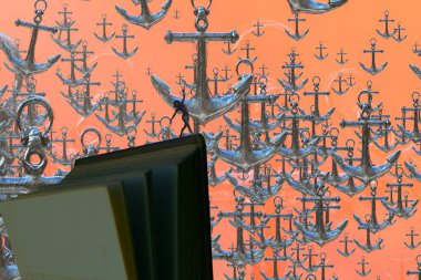 Abstract background with human silhouette and anchors clipart
