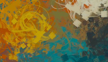Soyut arka plan sanatı. 2D çizim. Etkileyici yağlı boya resim. Tuvalde fırça darbeleri. Modern sanat. Çok renkli arkaplan. Çağdaş sanat. İfade. Sanatsal dijital palet.