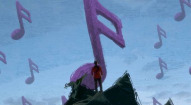 İnsan silueti ve notlarla soyut arkaplan 