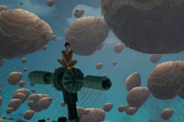 İnsan silueti ve soyut biçimlerle soyut arkaplan  