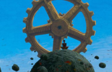 İnsan silueti ve vitesli soyut arkaplan