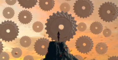 İnsan silueti ve vitesli soyut arkaplan