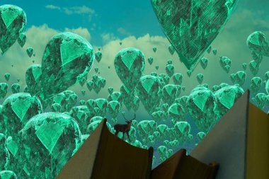 İnsan silueti ve elmaslarla soyut bir arkaplan