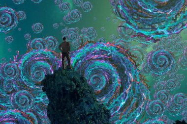 İnsan silueti ve hunili soyut arkaplan