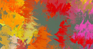 Soyut arka plan sanatı. 2D çizim. Etkileyici yağlı boya resim. Tuvalde fırça darbeleri. Modern sanat. Çok renkli arkaplan. Çağdaş sanat. İfade. Sanatsal dijital palet.