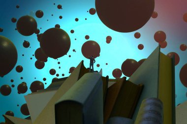 İnsan silueti ve topları ile soyut arkaplan 