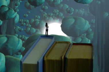 İnsan silueti ve soyut biçimlerle soyut arkaplan 