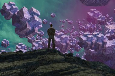 İnsan silueti ve soyut biçimlerle soyut arkaplan 