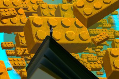 İnsan silüeti ve yapı kiti ile soyut arkaplan