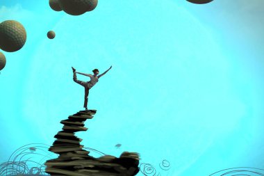 İnsan silueti ve topları ile soyut arkaplan 