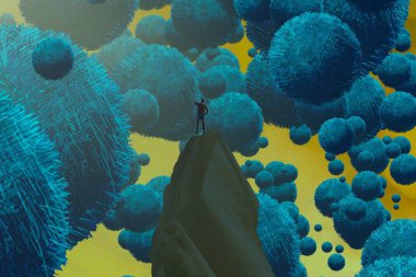 İnsan silueti ve topları ile soyut arkaplan 