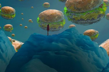 İnsan silueti ve hamburgerlerle soyut bir arkaplan