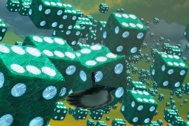 İnsan silueti ve zarları ile soyut arkaplan