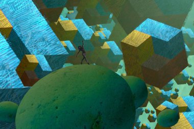 İnsan silueti ve soyut biçimlerle soyut arkaplan 