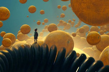 İnsan silueti ve portakallı soyut arkaplan