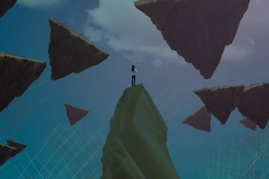 İnsan silueti ve soyut biçimlerle soyut arkaplan 