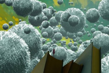 İnsan silueti ve topları ile soyut arkaplan 