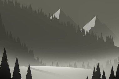 Modern dijital soyut arkaplan. Kış dağlarında gece gökyüzü. Fantastik arkaplan