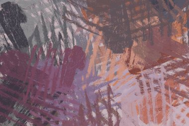 Soyut arka plan sanatı. 2D çizim. Etkileyici yağlı boya resim. Tuvalde fırça darbeleri. Modern sanat. Çok renkli arkaplan. Çağdaş sanat. İfade. Sanatsal dijital palet.