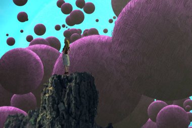 İnsan silueti ve topları ile soyut arkaplan