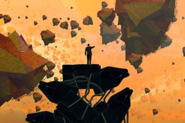 İnsan silueti ve soyut biçimlerle soyut arkaplan 