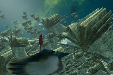 İnsan silueti ve kitaplarla soyut bir arkaplan