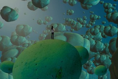 İnsan silueti ve soyut biçimlerle soyut arkaplan 