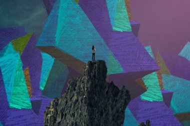 İnsan silueti ve soyut biçimlerle soyut arkaplan 