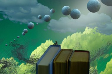 İnsan silueti ve topları ile soyut arkaplan