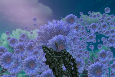 İnsan silueti ve çiçeklerle soyut bir arkaplan 