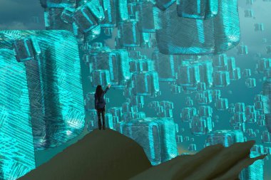 İnsan silueti ve soyut biçimlerle soyut arkaplan  