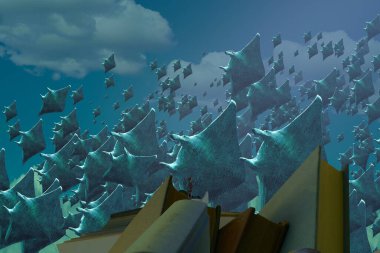 İnsan silueti ve hayvanlarla soyut arkaplan