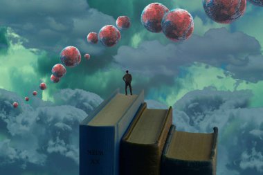 İnsan silueti ve topları ile soyut arkaplan