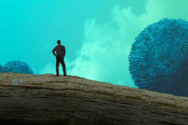 İnsan silueti ve topları ile soyut arkaplan 