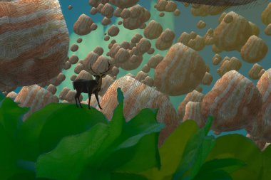 İnsan silueti ve soyut biçimlerle soyut arkaplan  