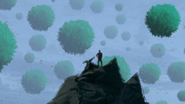 İnsan silueti ve topları ile soyut arkaplan