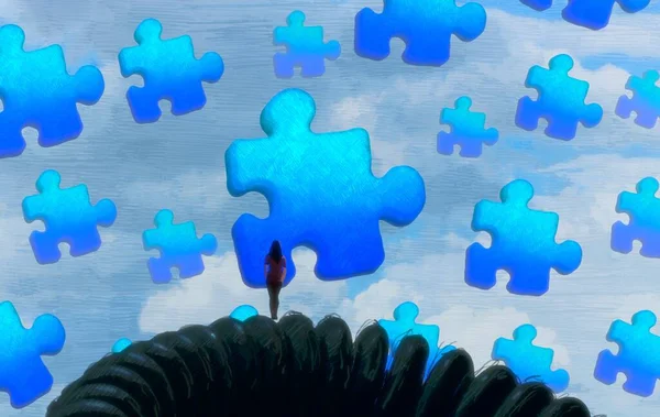 Abstrakter Hintergrund Mit Menschlicher Silhouette Und Puzzle Fragmenten — Stockfoto