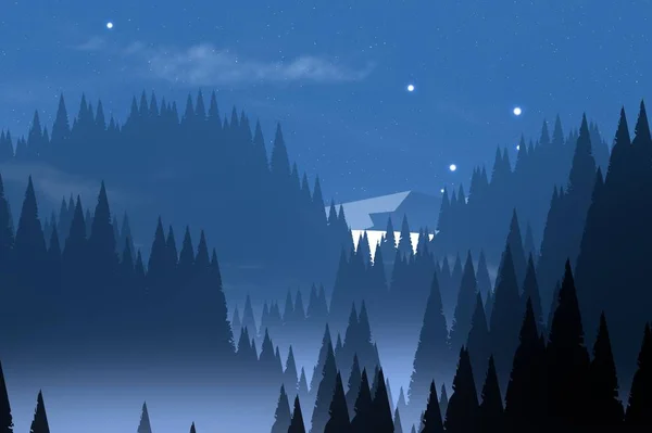Fundo Abstrato Digital Moderno Céu Noturno Montanhas Inverno Cenário Fantástico — Fotografia de Stock