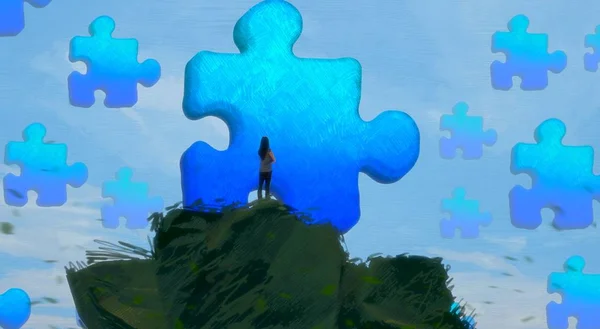 Absztrakt Háttér Emberi Sziluett Puzzle Töredékek — Stock Fotó