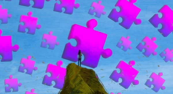 Abstracte Achtergrond Met Menselijk Silhouet Puzzelfragmenten — Stockfoto