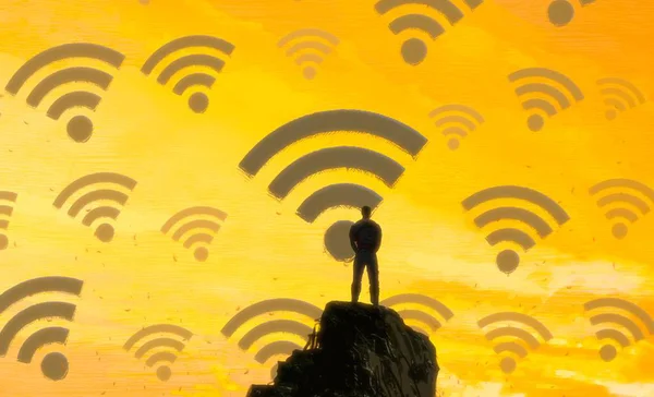 Sfondo Astratto Con Silhouette Umana Segni Wifi — Foto Stock